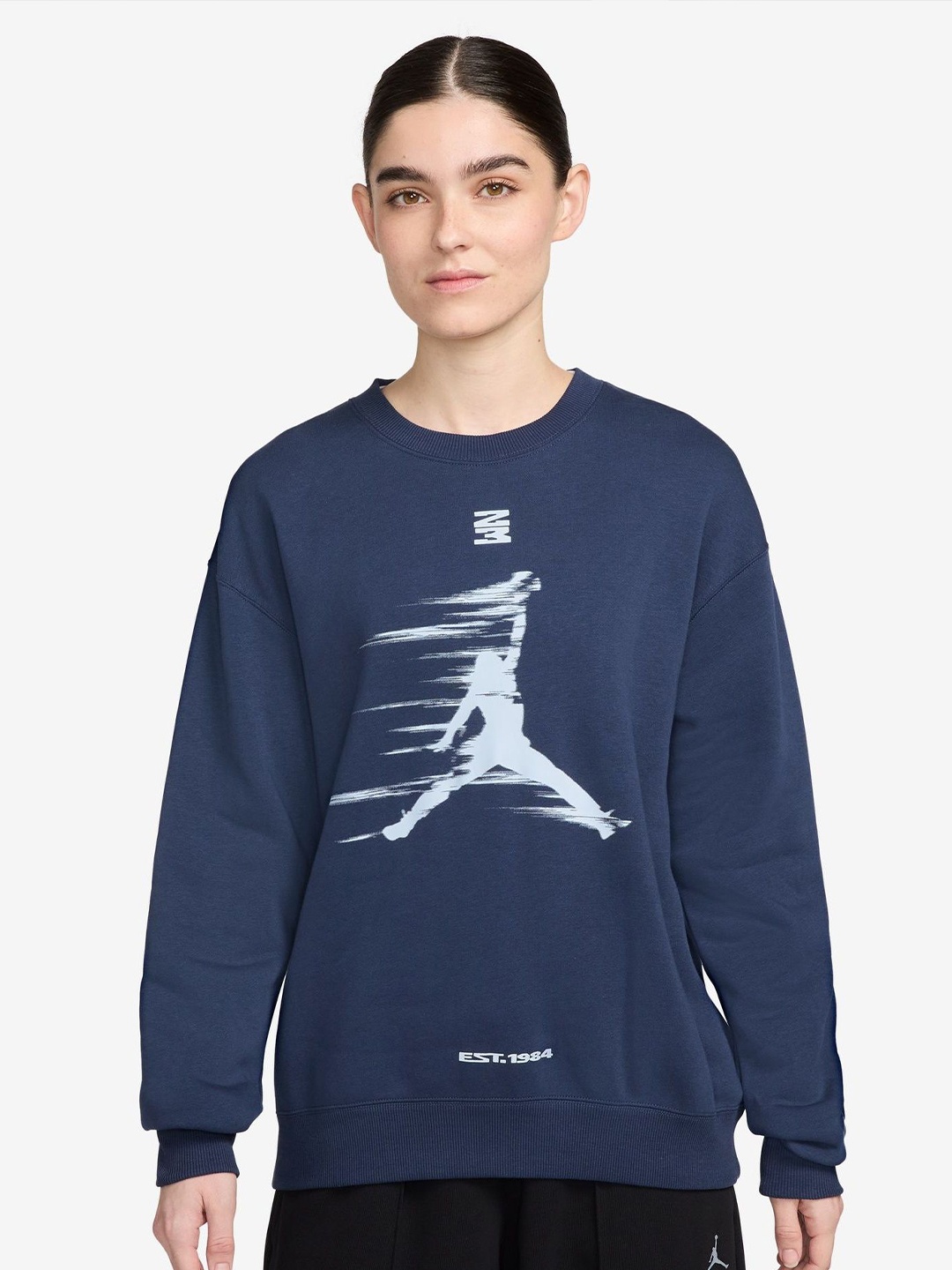 

Nike Jordan Brooklyn Fleece Women Graphic Printed Cotton Sweatshirt, Navy blue
