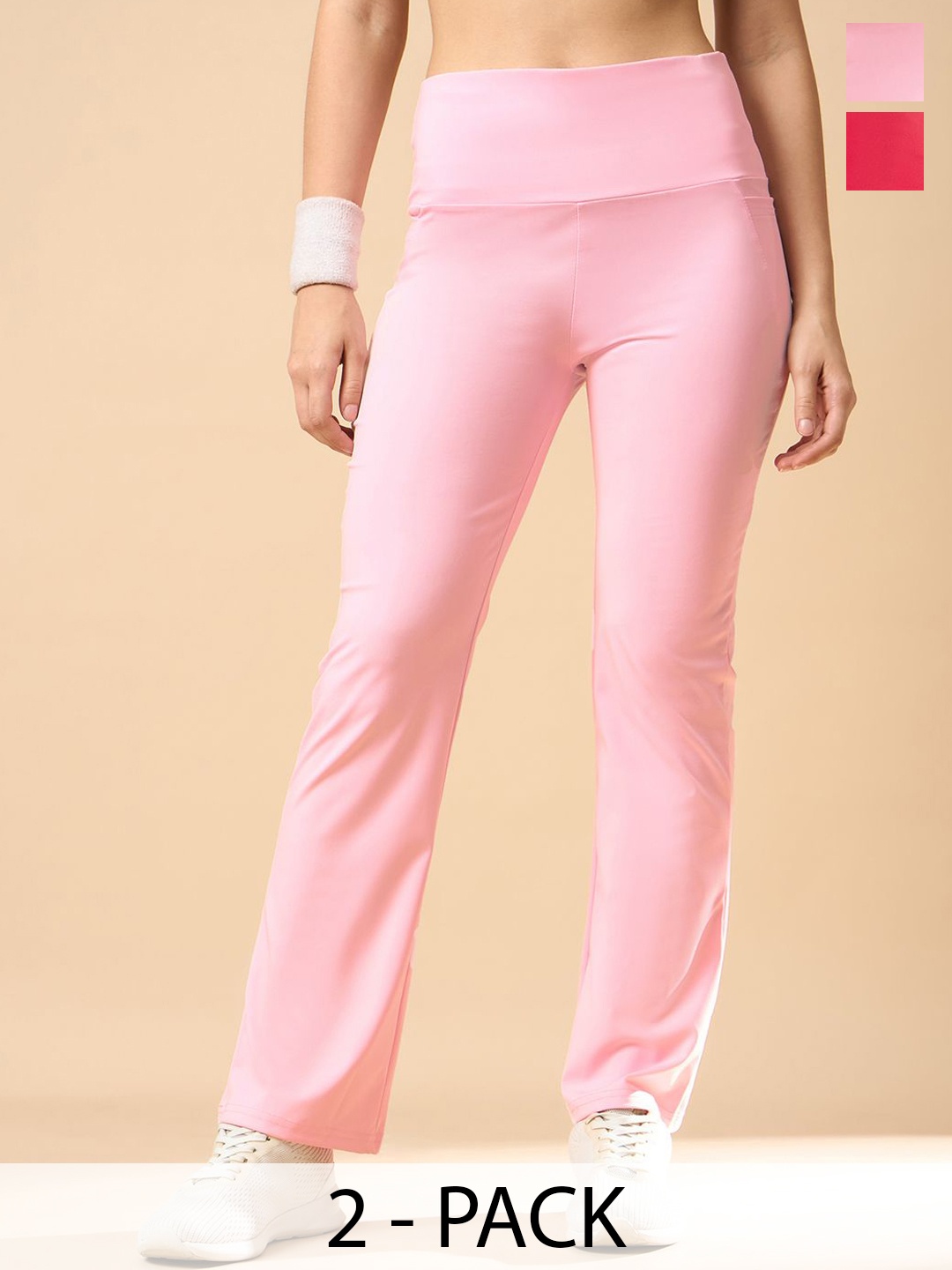 

COLOR CAPITAL Pack Of 2 Ankle-Length Flared Gym Tights, Pink