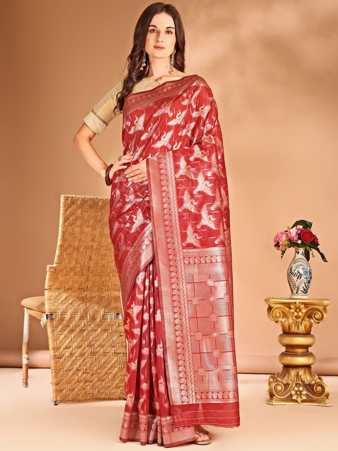 

Anouk Woven Design Zari Banarasi Saree, Red