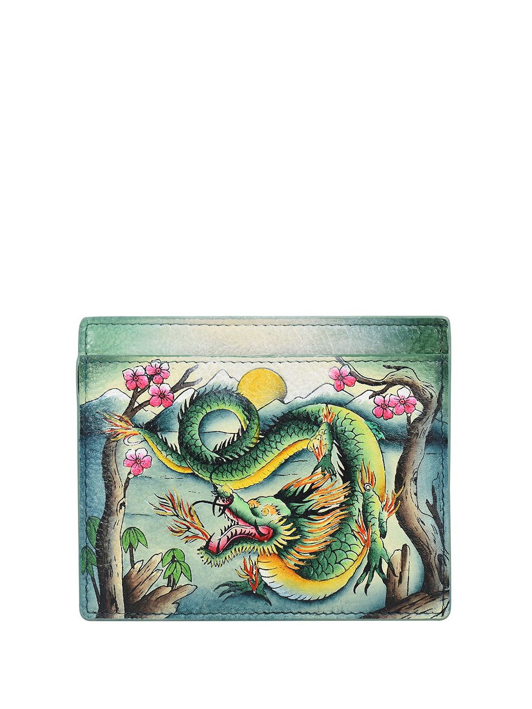 

Anuschka Women Floral & Dragon Printed Leather Card Holder, Green