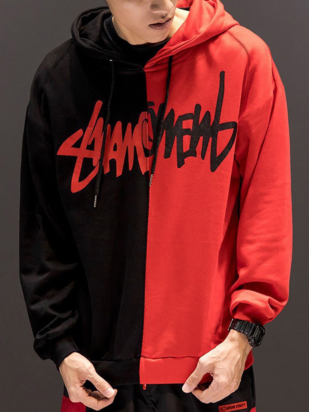 

StyleCast x Revolte Men Printed Hooded Sweatshirt, Red