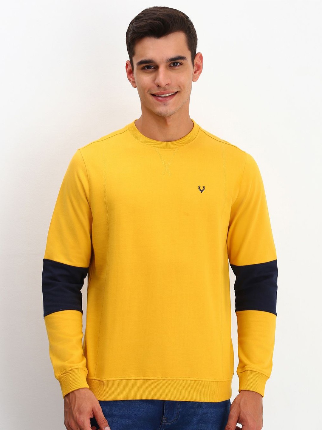 

Allen Solly Men Solid Round Neck Cotton Pullover Sweatshirt, Yellow
