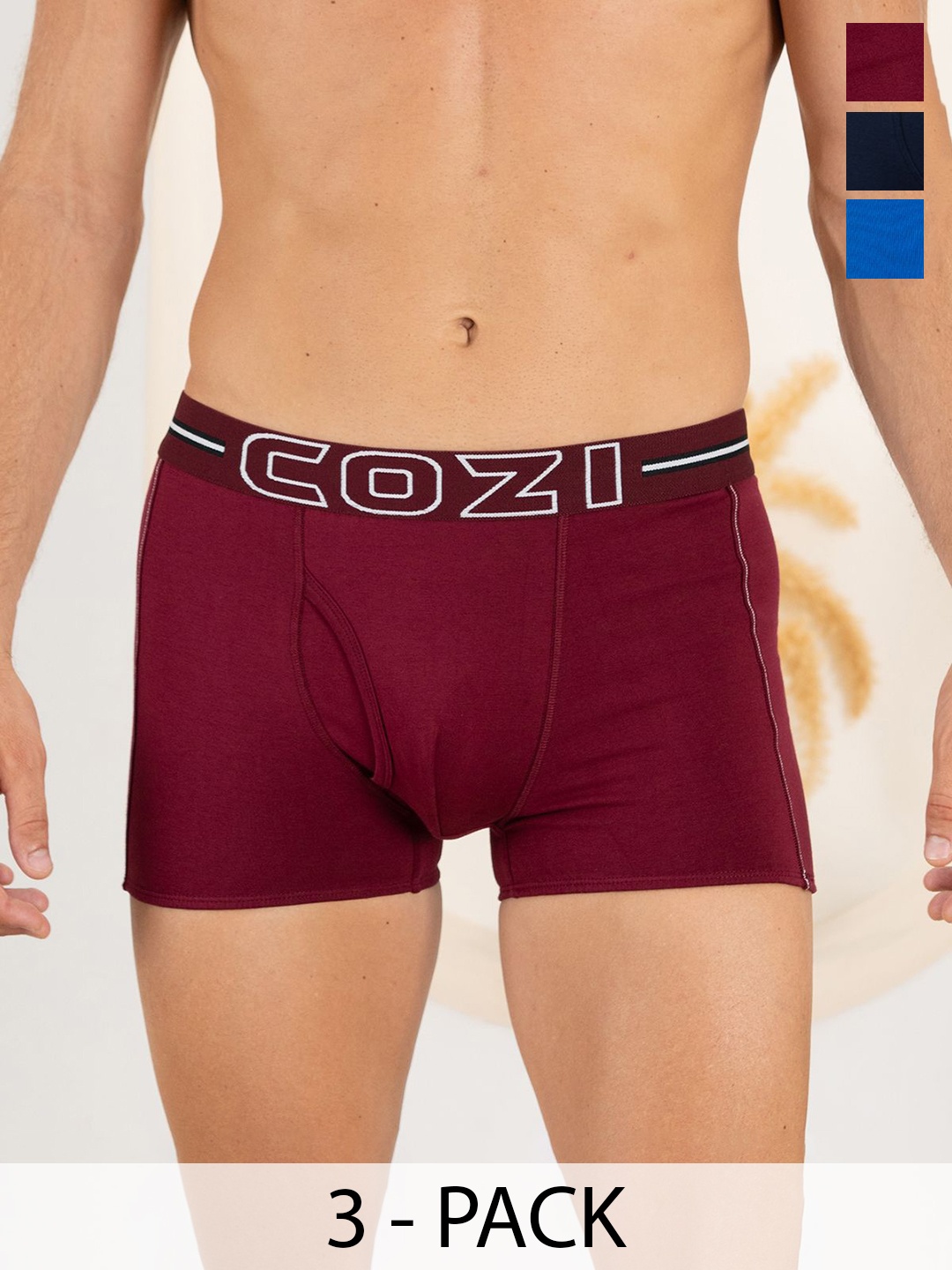 

Lux Cozi Men Pack Of 3 Solid Cotton Trunks, Assorted