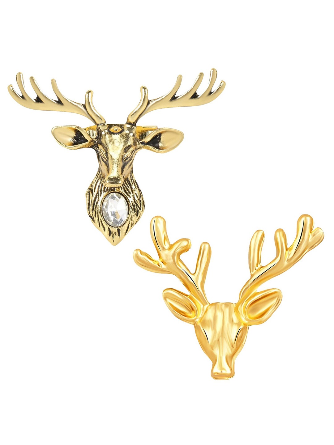 

Mahi Pack of 2 Men Gold-Toned Deer-Face Shaped Brooches