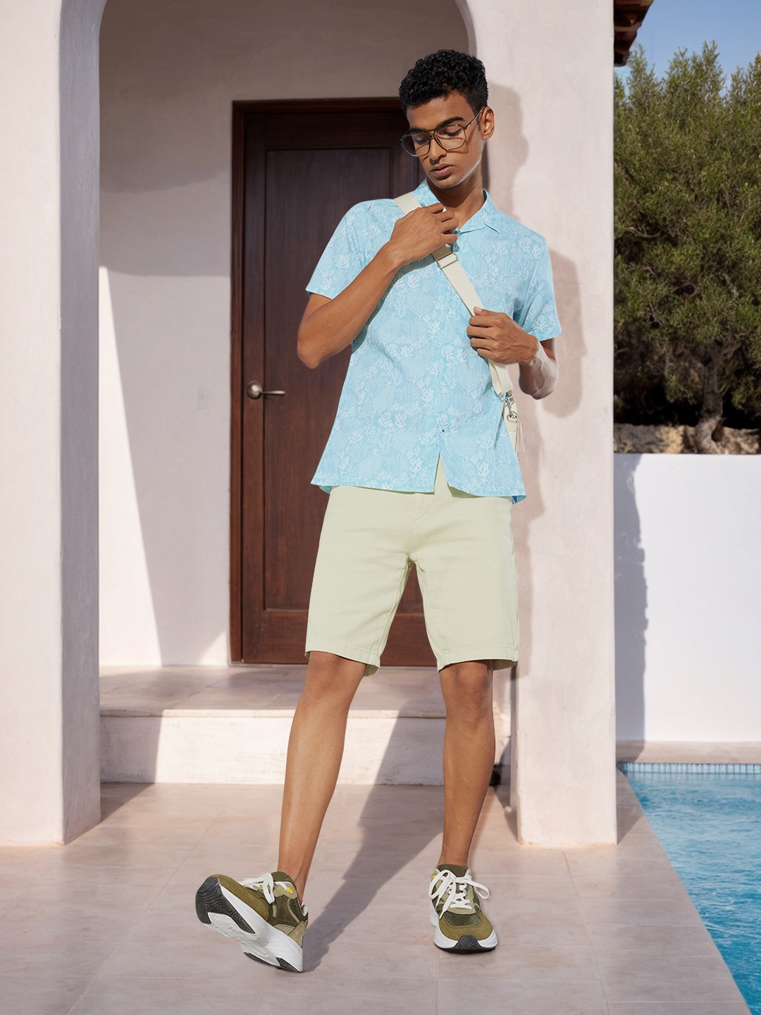 

Mast & Harbour Cotton Linen Tropical Printed Cuban Collar Casual Shirt, Blue