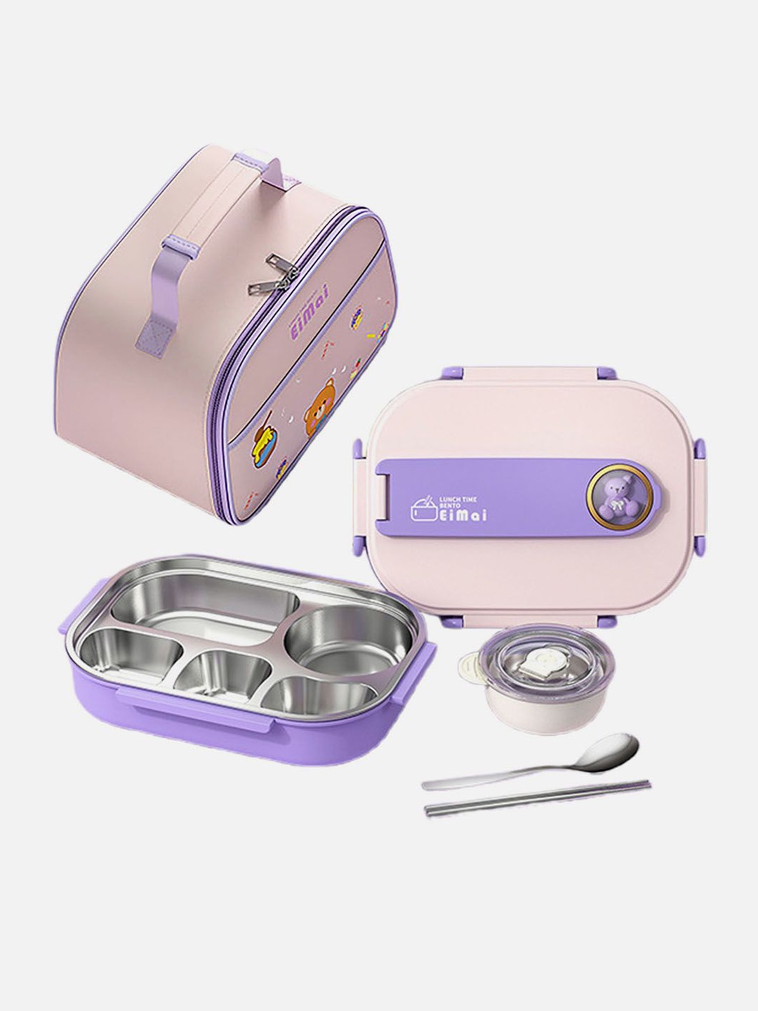 

Little Surprise Box LLP Purple & Pink Stainless Steel Lunch Box With Matching Lunch Bag