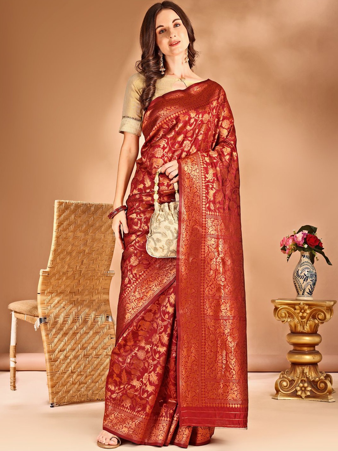 

Anouk Woven Design Zari Banarasi Saree, Maroon