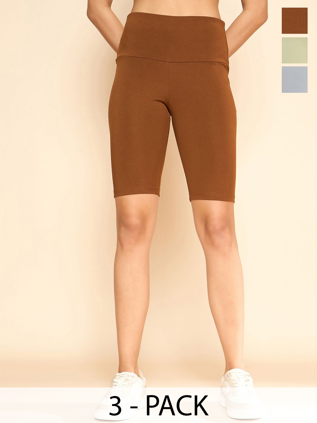 

COLOR CAPITAL Pack Of 3 Women High Rise Antimicrobial Flared Gym Tights, Brown