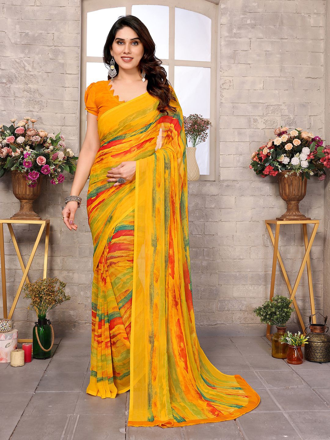 

ANAND SAREES Zari Saree, Yellow