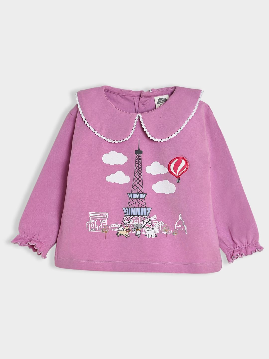 

MiArcus Girls Graphic Printed Peter Pan Collar Cotton Top, Mauve