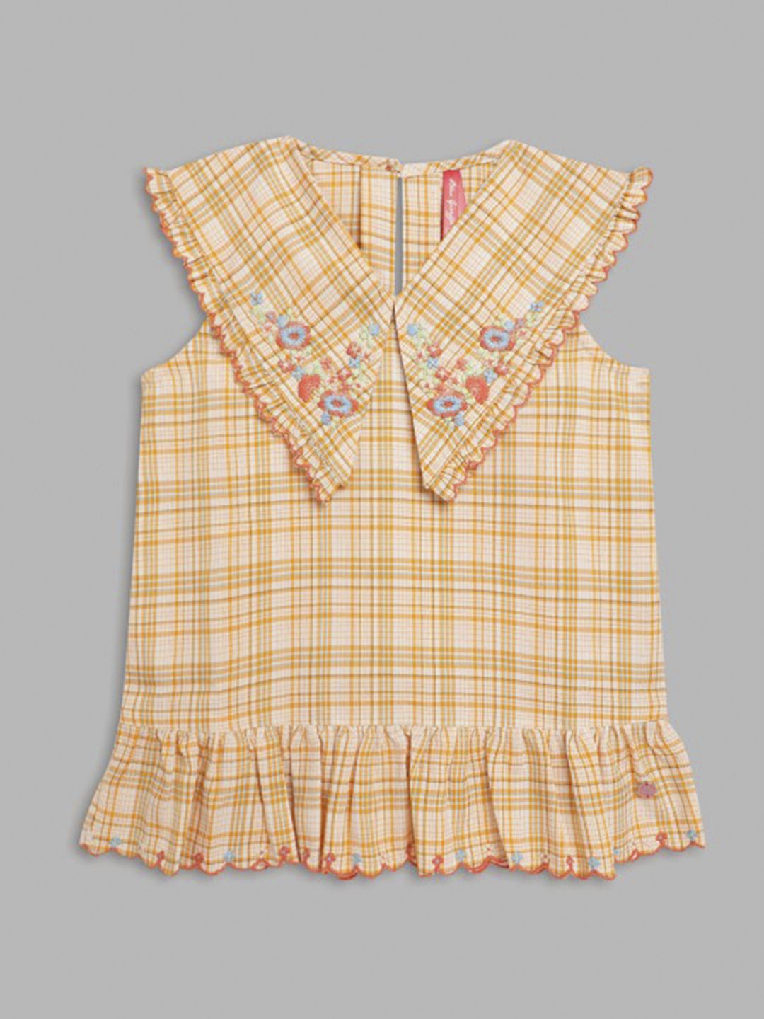 

Blue Giraffe Girls Checked V-Neck Cotton Top, White