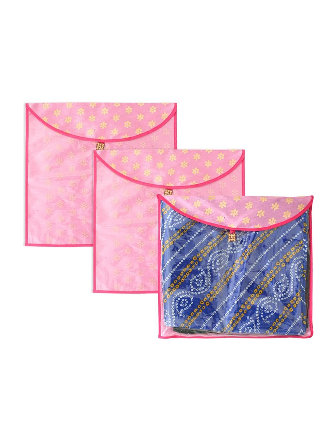 

prettykrafts Pink & Transparent 3 Pieces Reusable Saree Cover Organisers