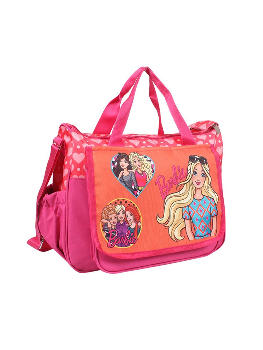 

prettykrafts Printed Fabric Diaper Bag with Bottle Cover, Tiffin Cover & Changing Mat, Orange