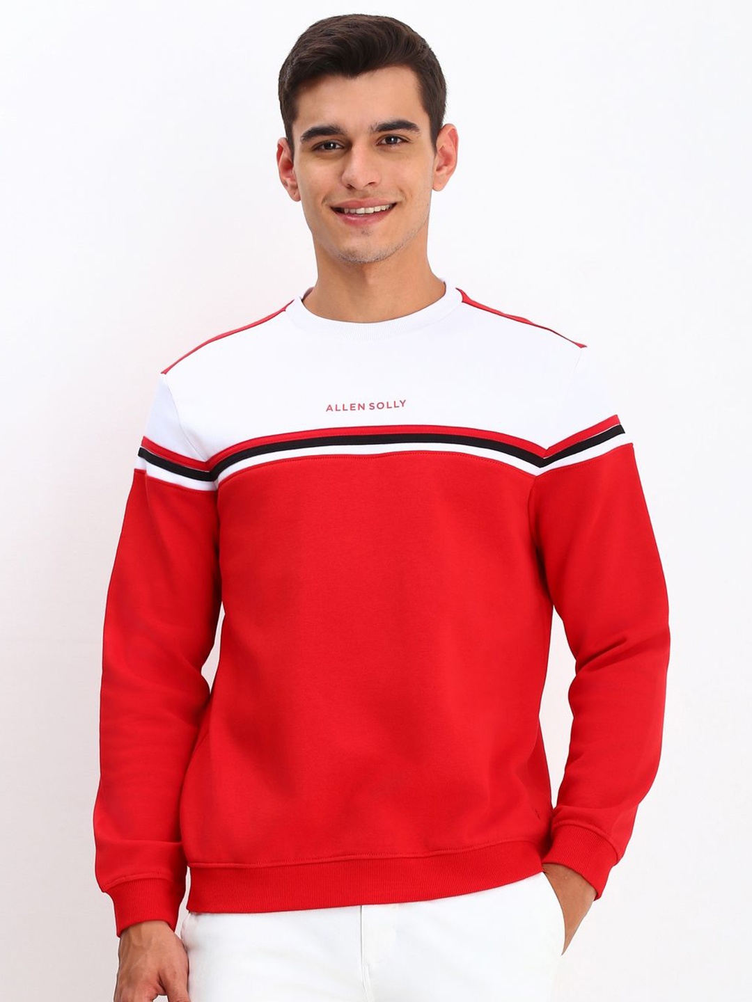 

Allen Solly Men Colourblocked Round Neck Cotton Pullover Sweatshirt, Red