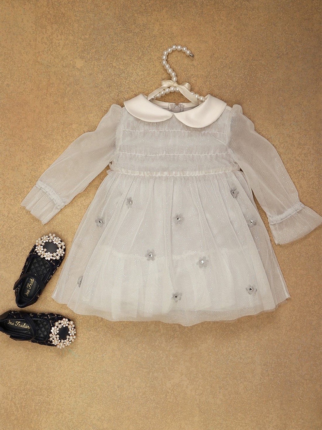 

One Friday Girls Peter Pan Collar Fit and Flare Dress, Grey