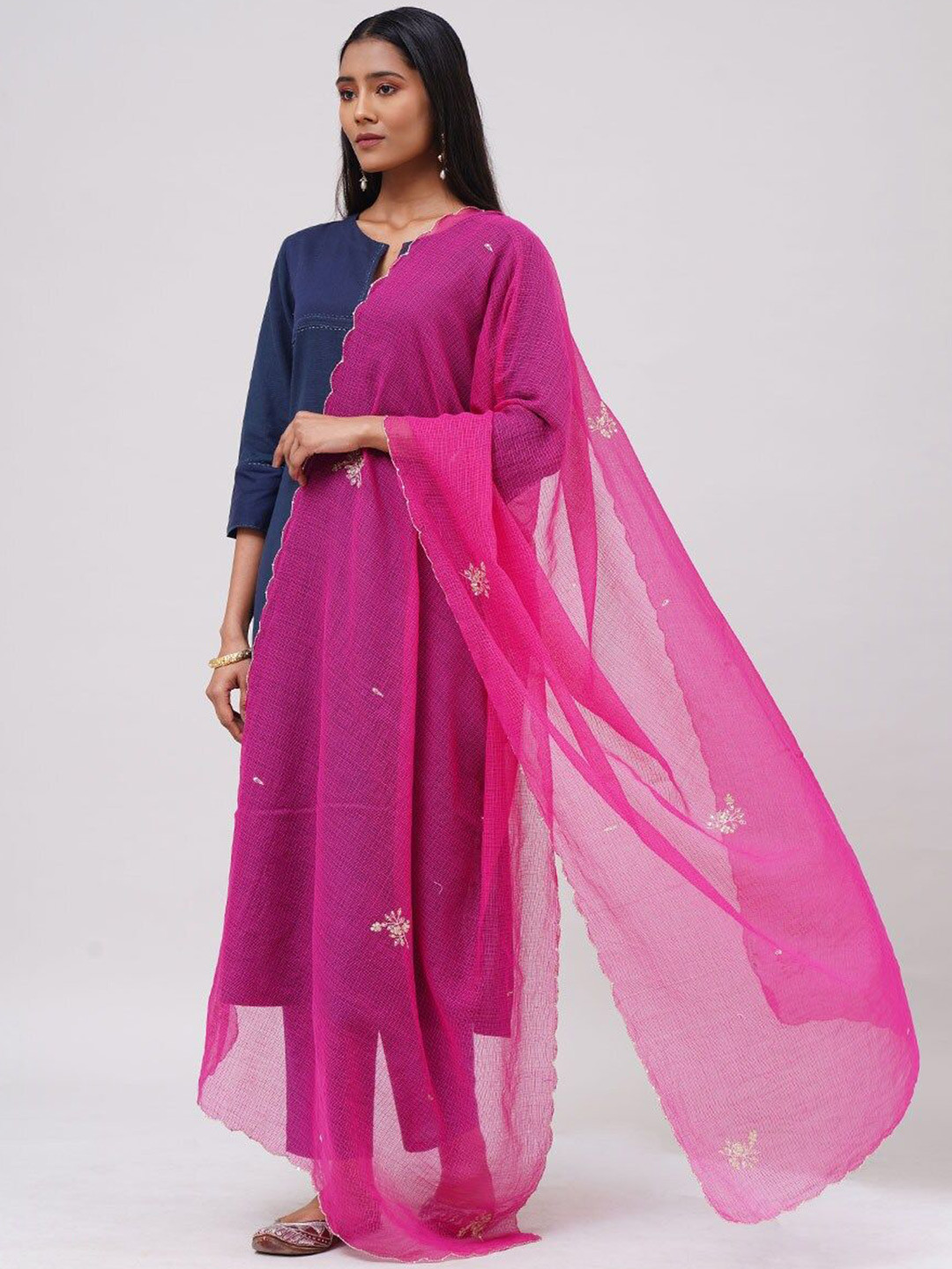 

JAYPORE Ethnic Motifs Embroidered Dupatta with Zari, Pink
