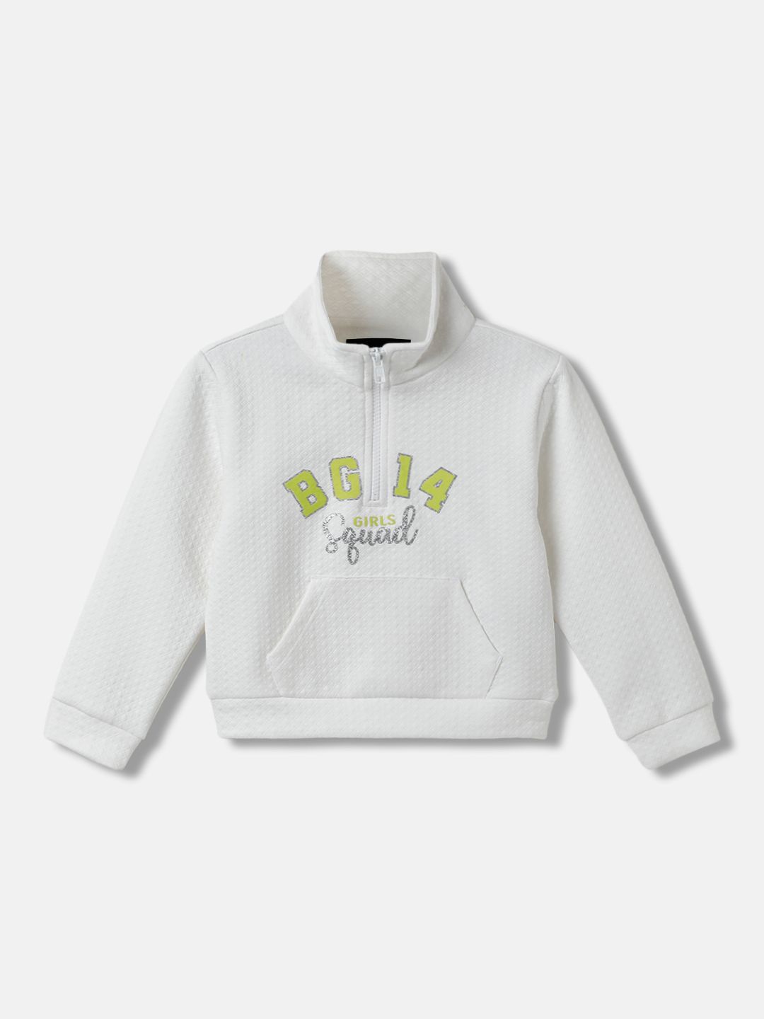 

Blue Giraffe Girls Typography Printed Mock Collar Pullover Sweatshirt, White