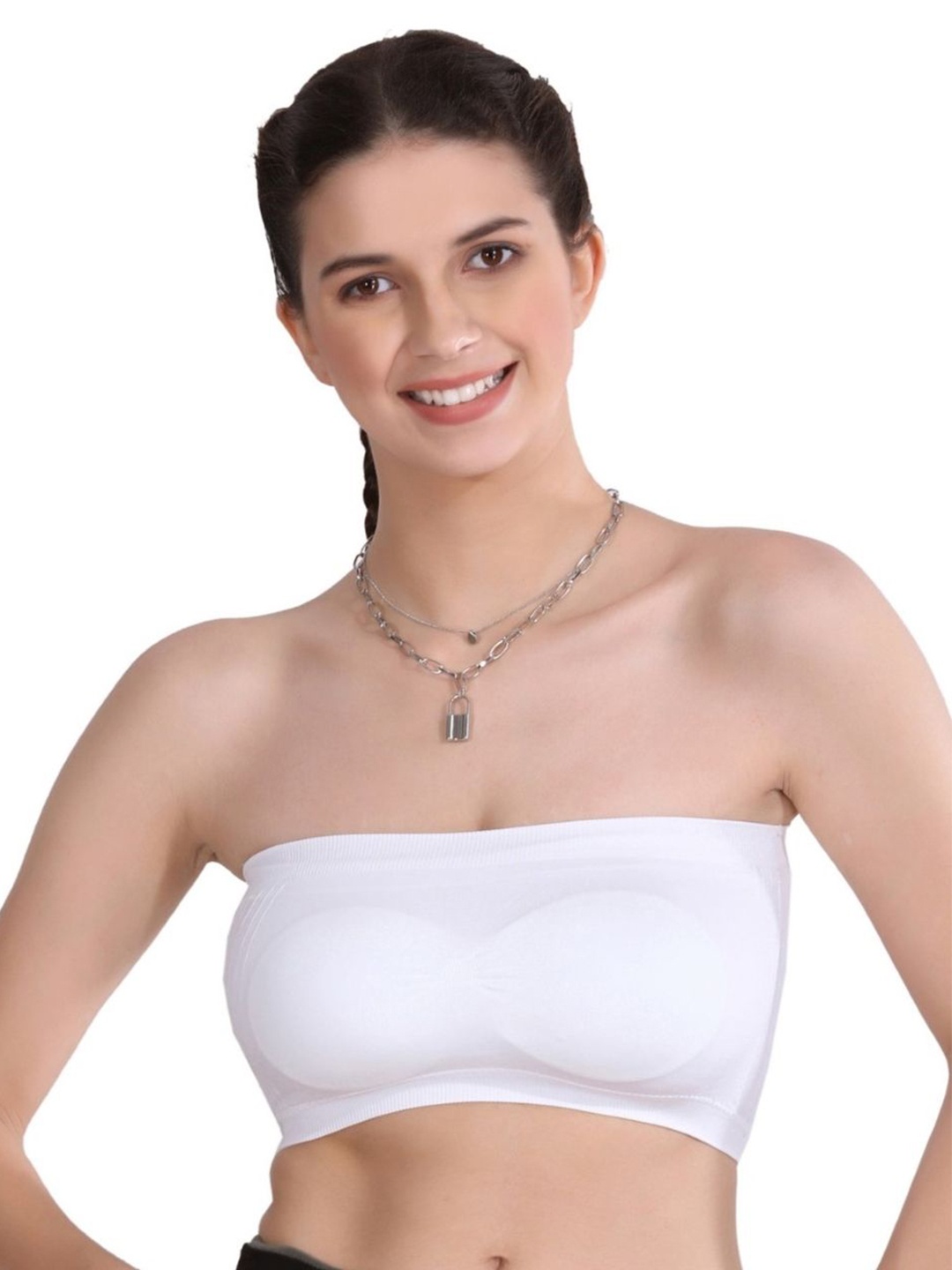 

Poftik Solid Full Coverage Lightly Padded Bandeau Bra, White