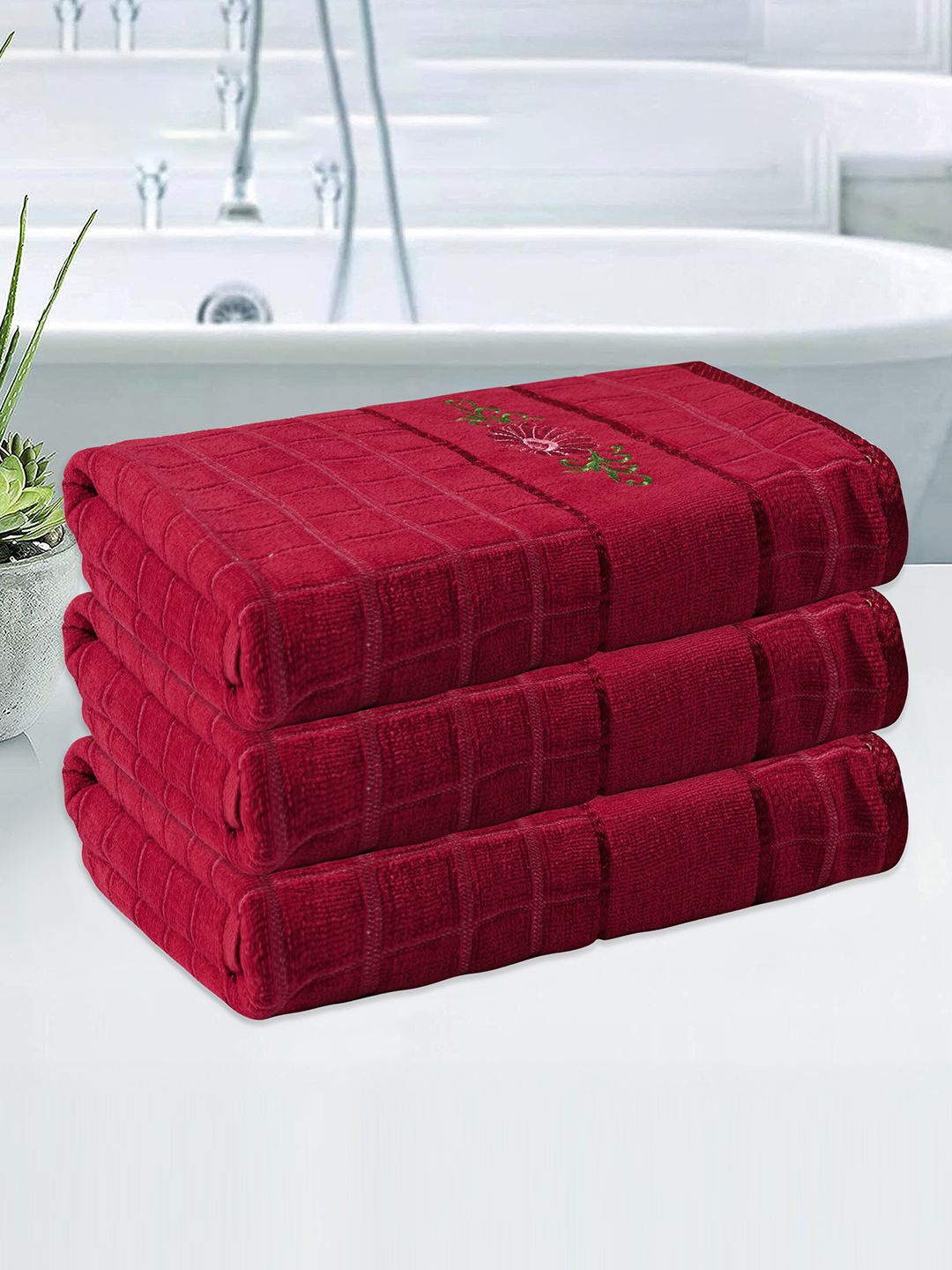

Kuber Industries Red 3 Pieces Striped 260 GSM Bath Towels