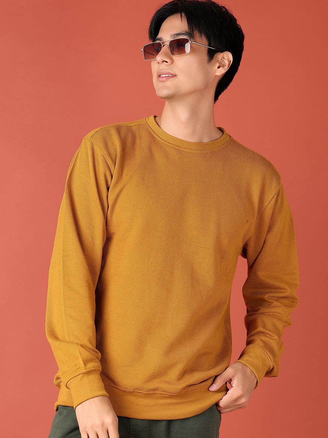 

V-Mart Men Solid Round Neck Fleece Pullover Sweatshirt, Yellow