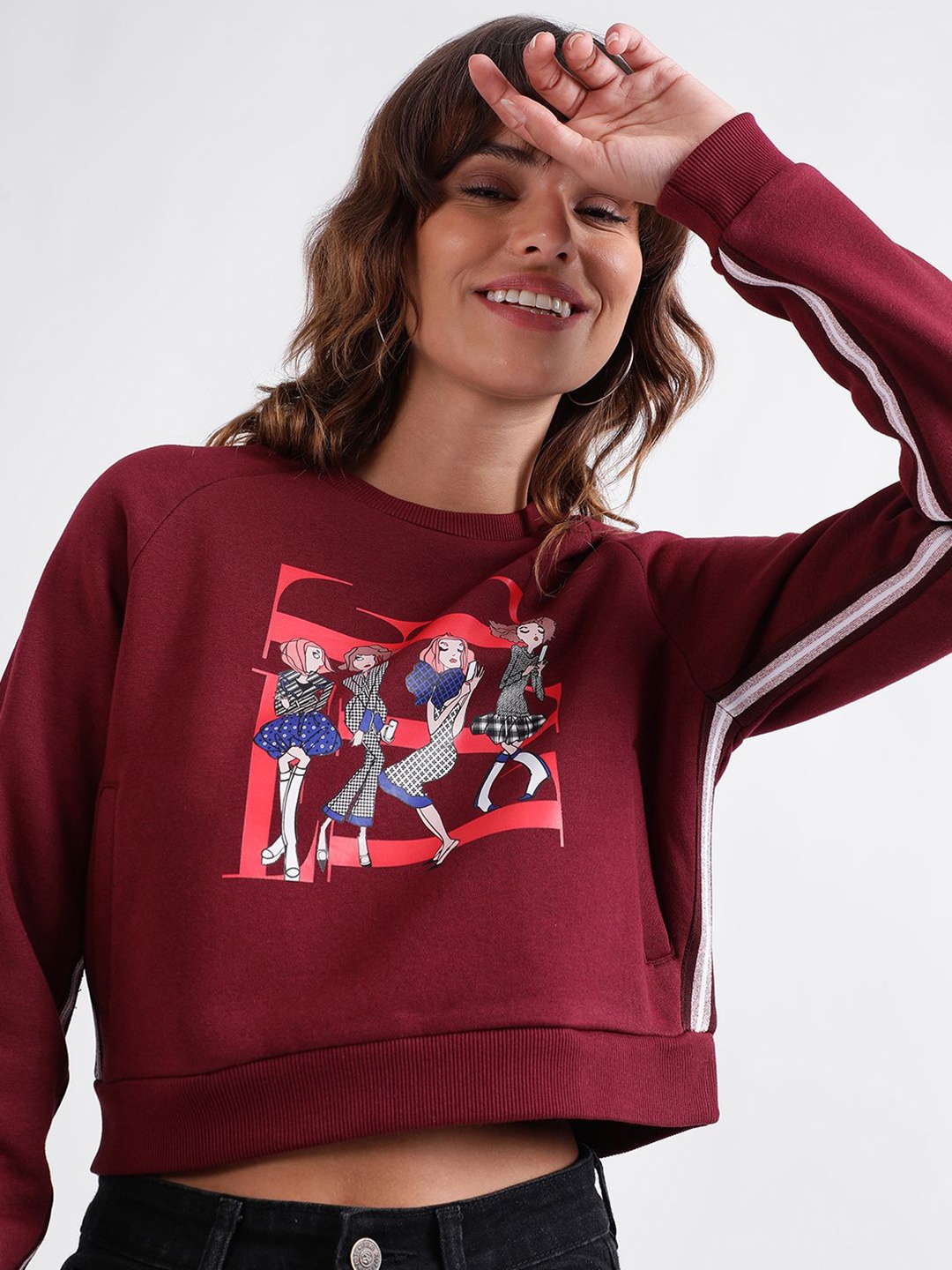 

ELLE Women Graphic Printed Round Neck Cotton Pullover Sweatshirt, Red