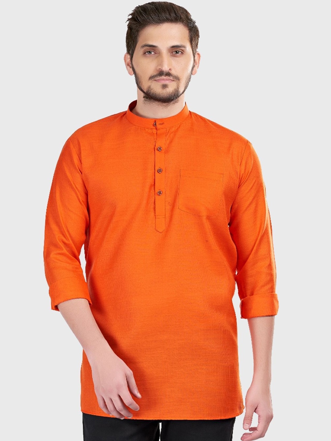 

ENCINO Band Collar Short Cotton Straight Kurta, Orange