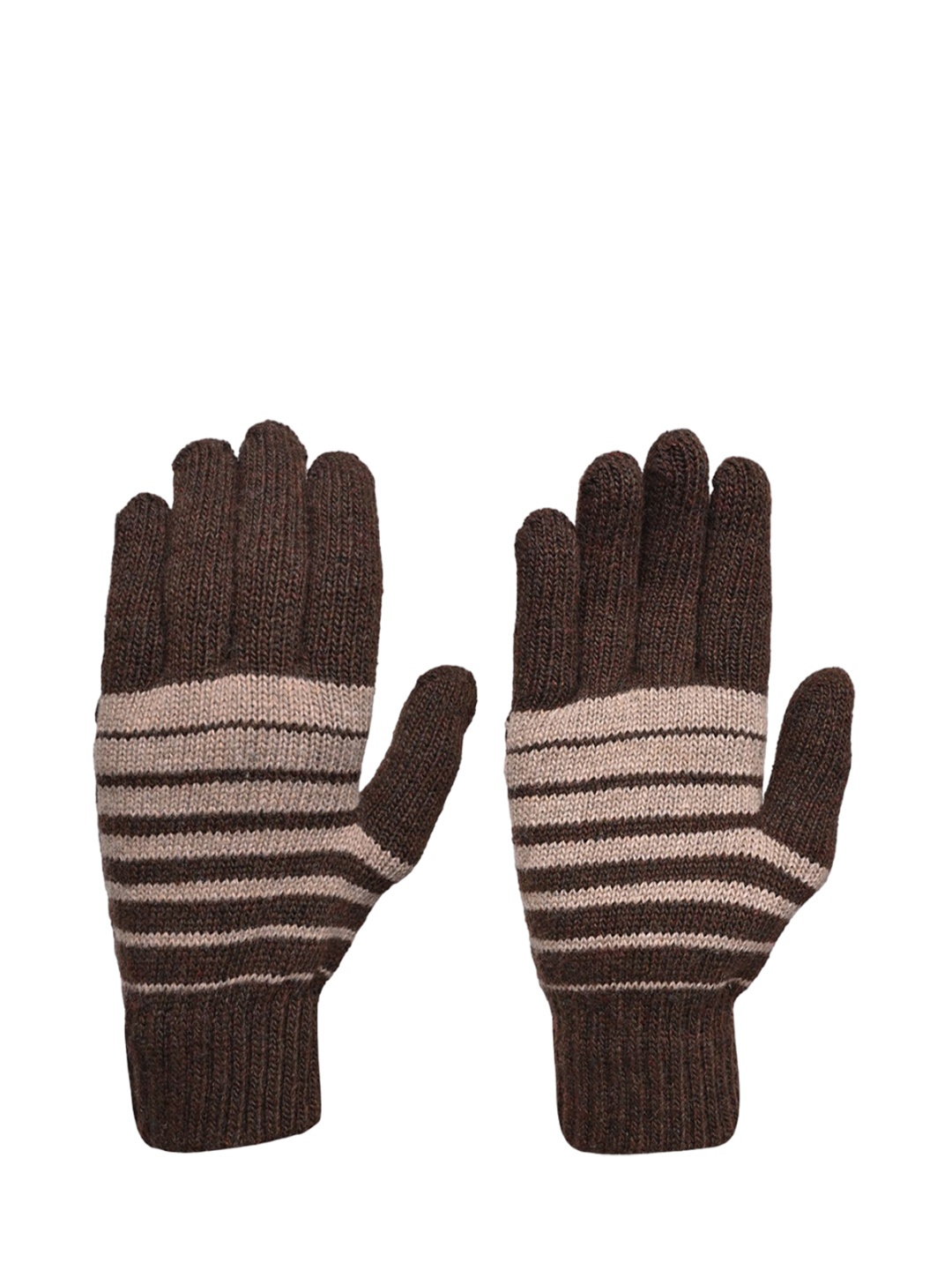 

LOOM LEGACY Men Striped Acrylic Winter Gloves, Brown