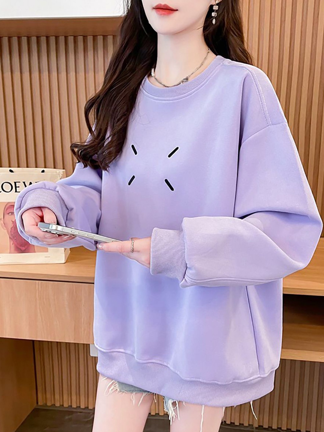

StyleCast x Revolte Women Typography Printed Round Neck Cotton Pullover Sweatshirt, Purple