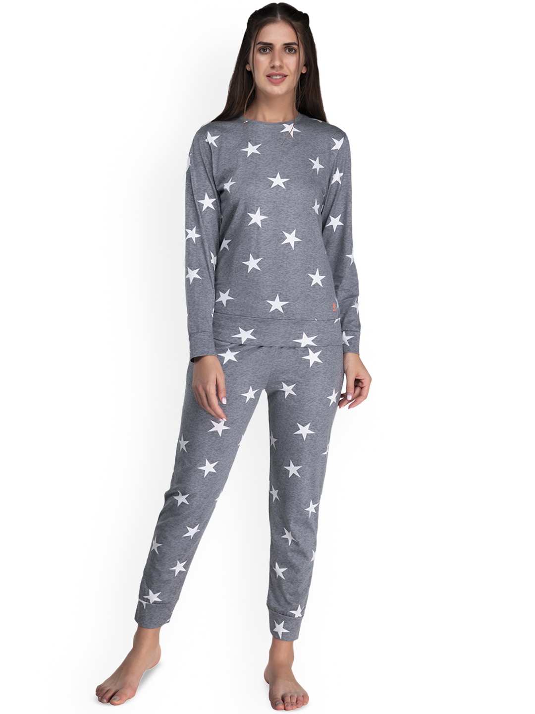 

Evolove Women Cotton Printed Night suit, Grey