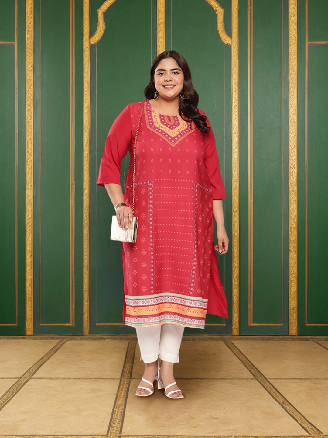 

Sztori Plus Size Floral Printed Kurta, Red