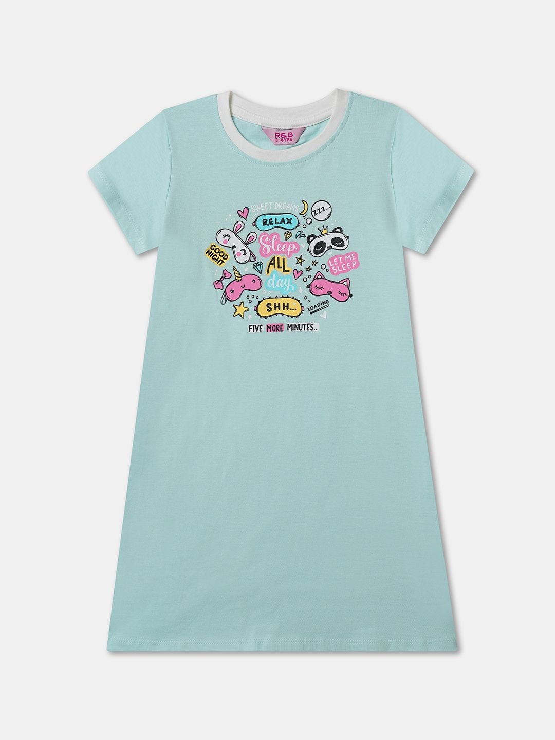 

R&B Girls Printed Pure Cotton T-shirt Nightdress, Blue