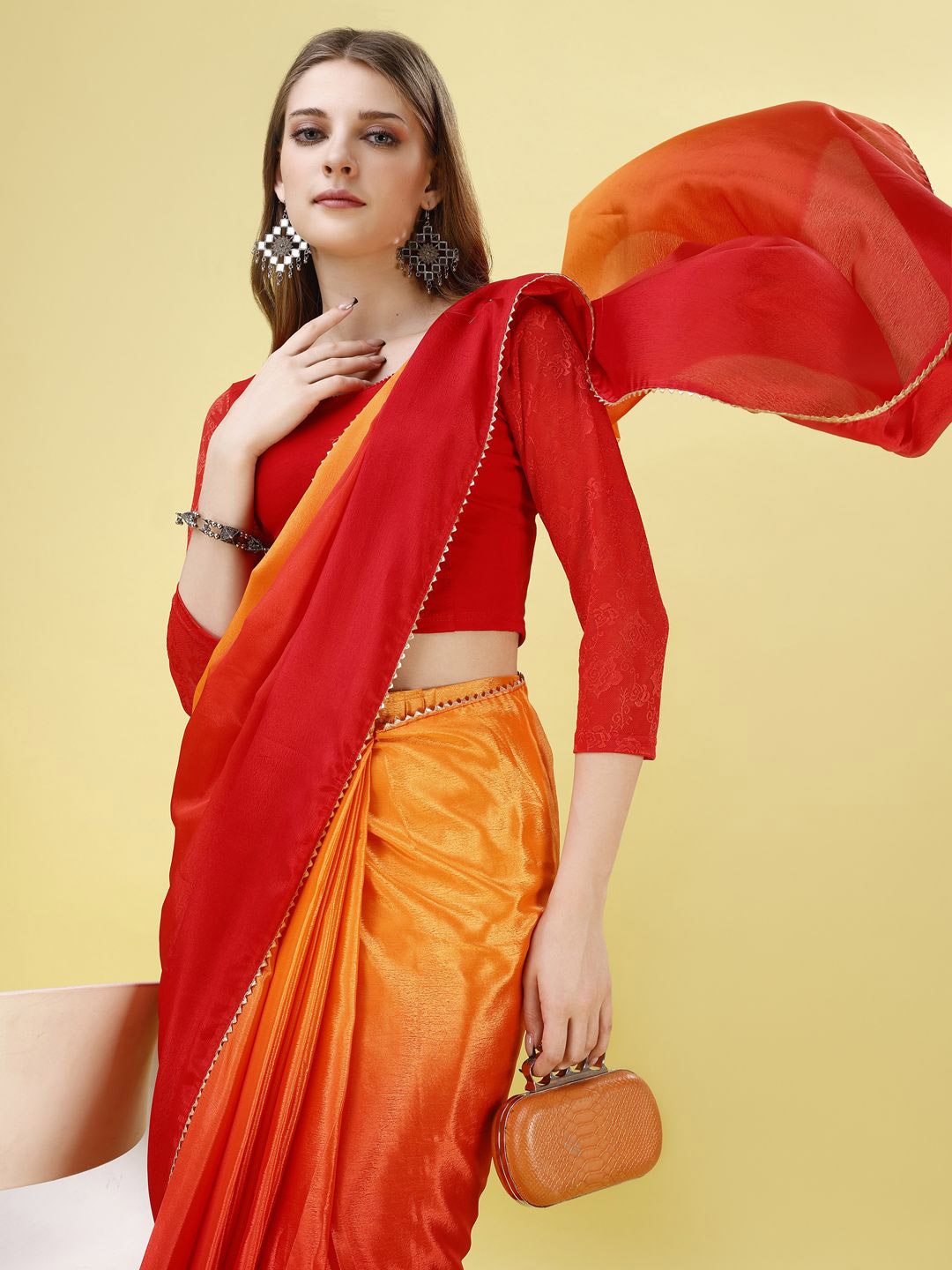 

BAPS Ombre Ready to Wear Saree, Red