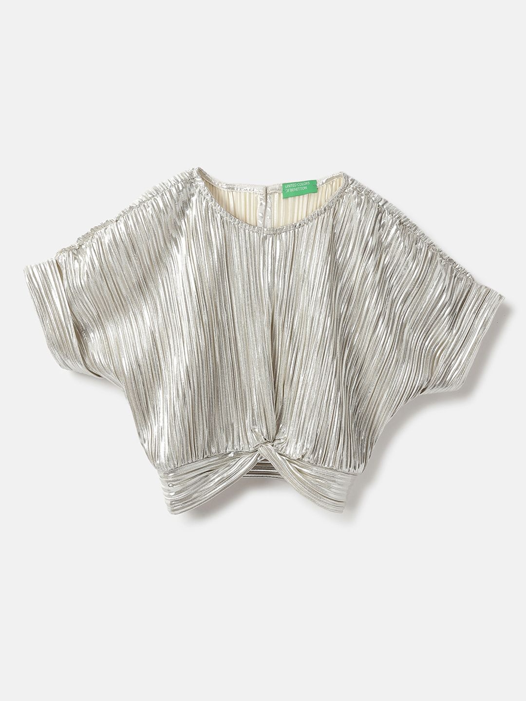 

United Colors of Benetton Girls Vertical Striped Round Neck Top, Silver