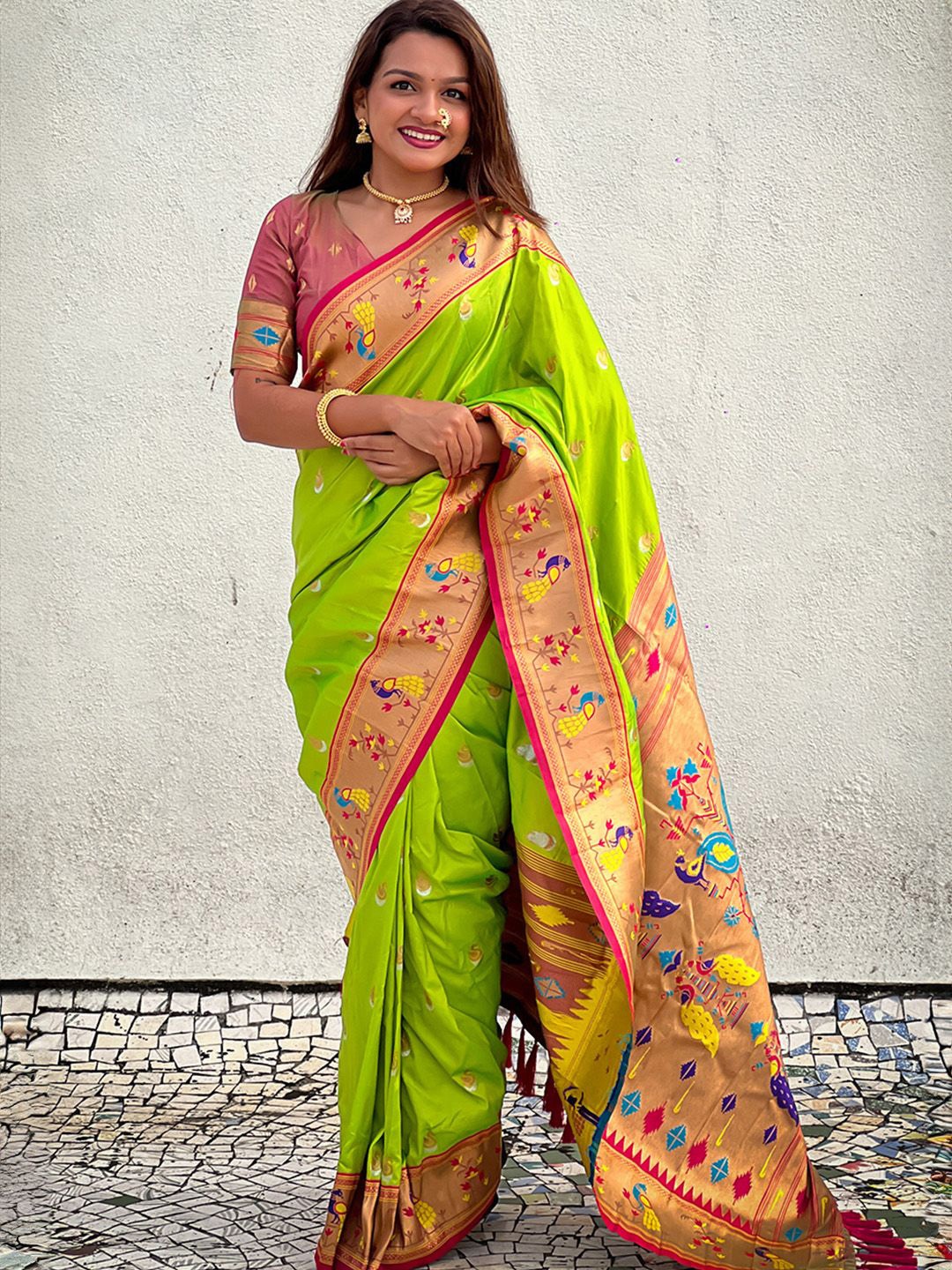 

Ishin Woven Design Zari Paithani Saree, Green