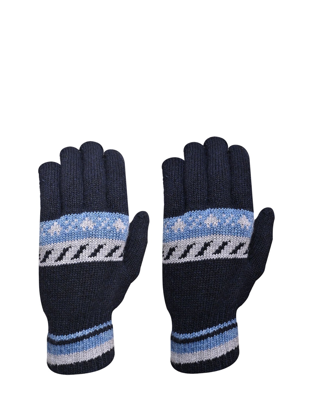 

LOOM LEGACY Men Patterned Acrylic Winter Gloves, Navy blue