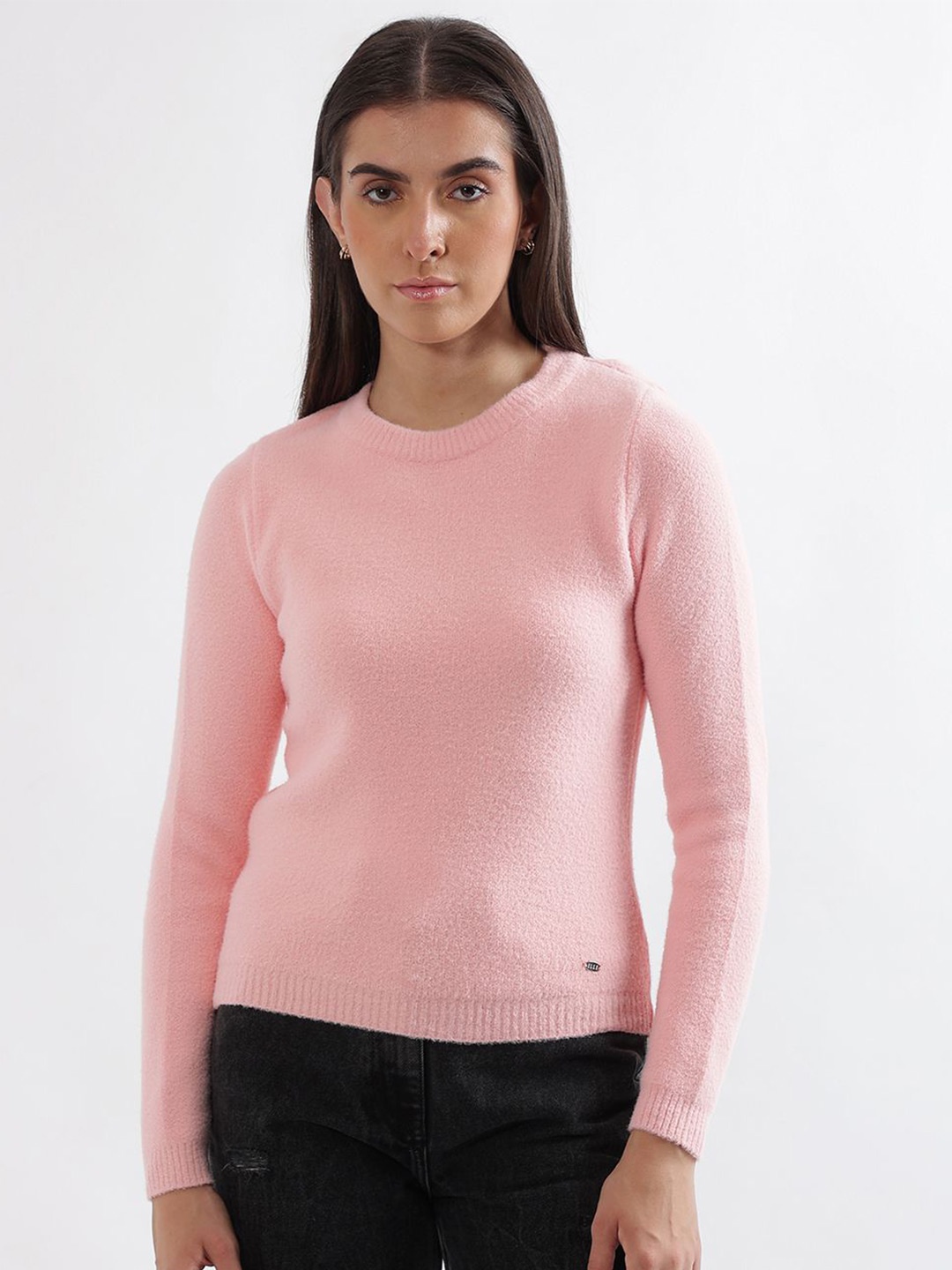 

ELLE Women Solid Round Neck Pullover Sweater, Pink