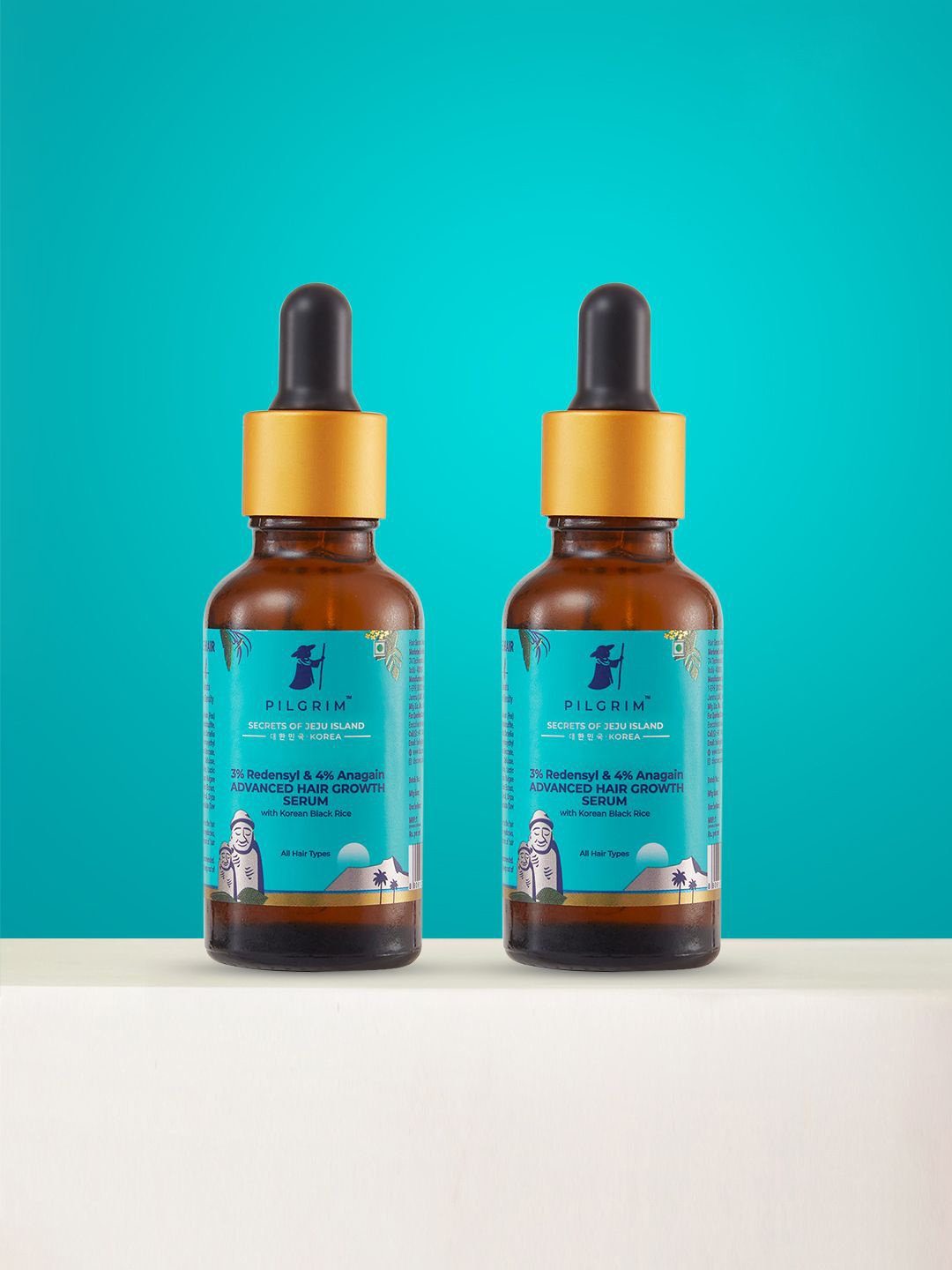 

Pilgrim Set Of 2 Advanced Hair Growth Serum With 3% Redensyl + 4% Anagain - 30 ml Each, Teal