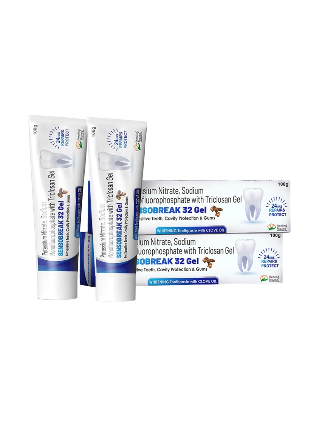 

Healing Pharma Set of 2 Sensobreak 32 Gel Toothpaste with Clove Oil - 100 g each, White