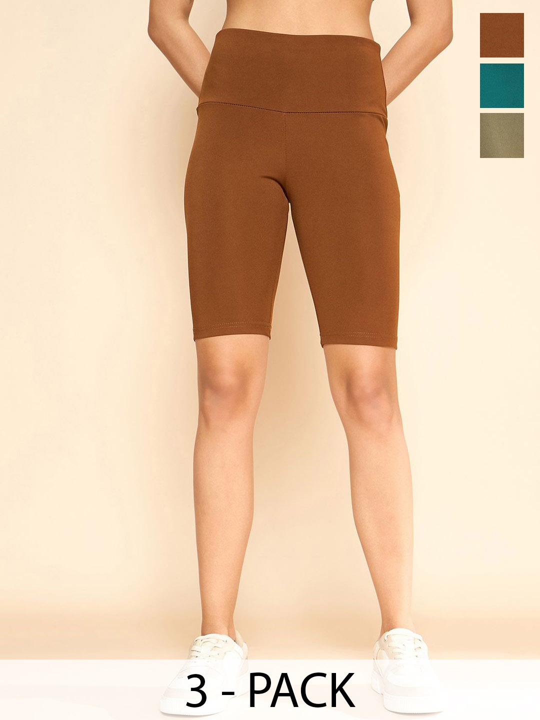 

COLOR CAPITAL Pack Of 3 Flared-Fit Ankle-Length Gym Tights, Khaki