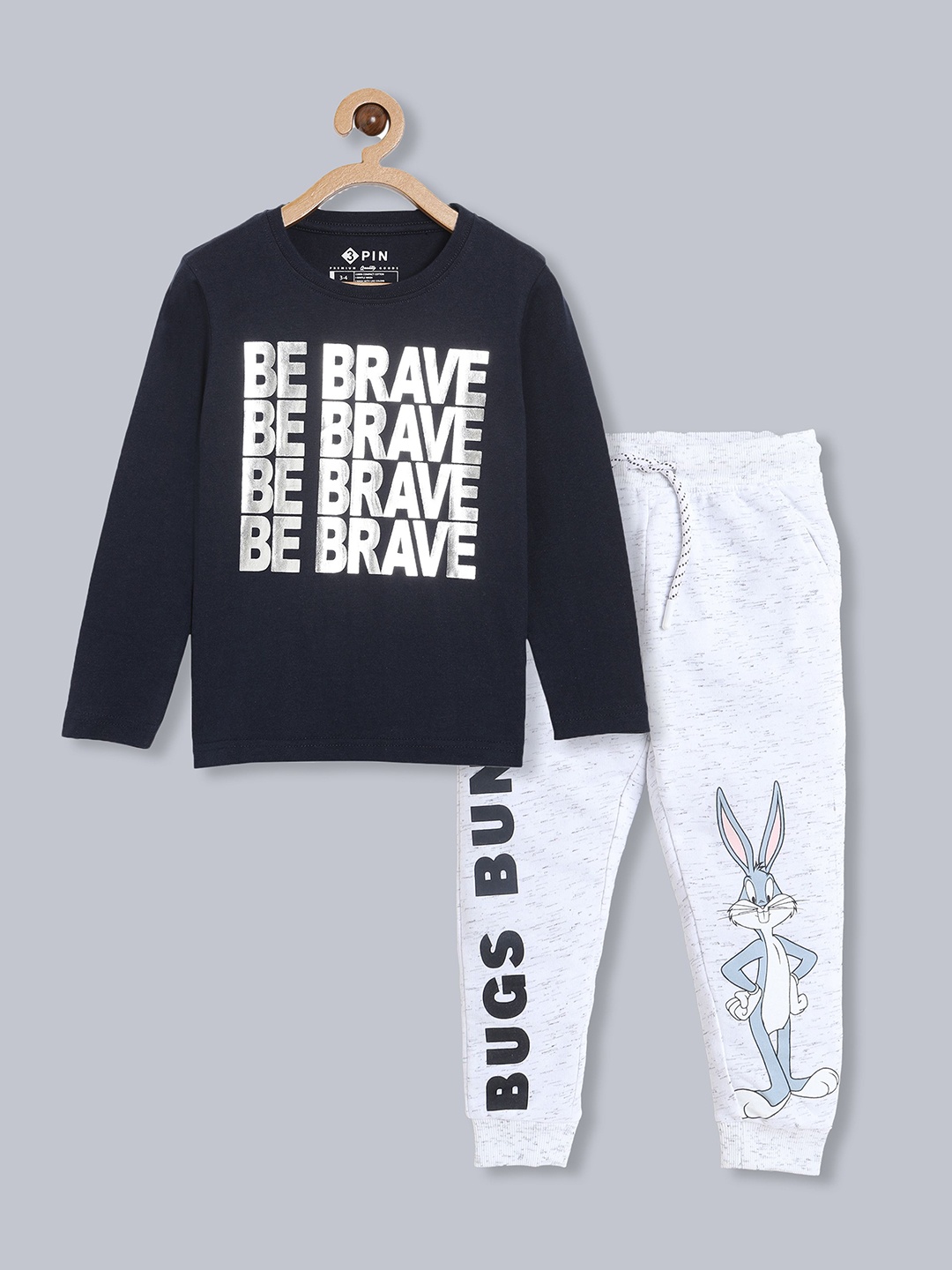 

3PIN Boys Typography Printed Pure Cotton T-shirt with Joggers, Navy blue