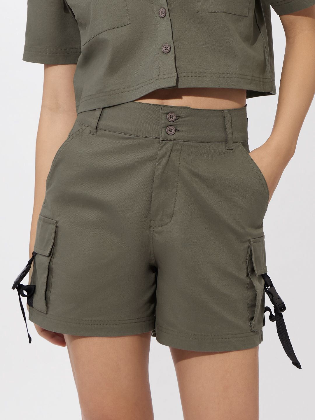 

The Souled Store Women Cargo Shorts, Olive