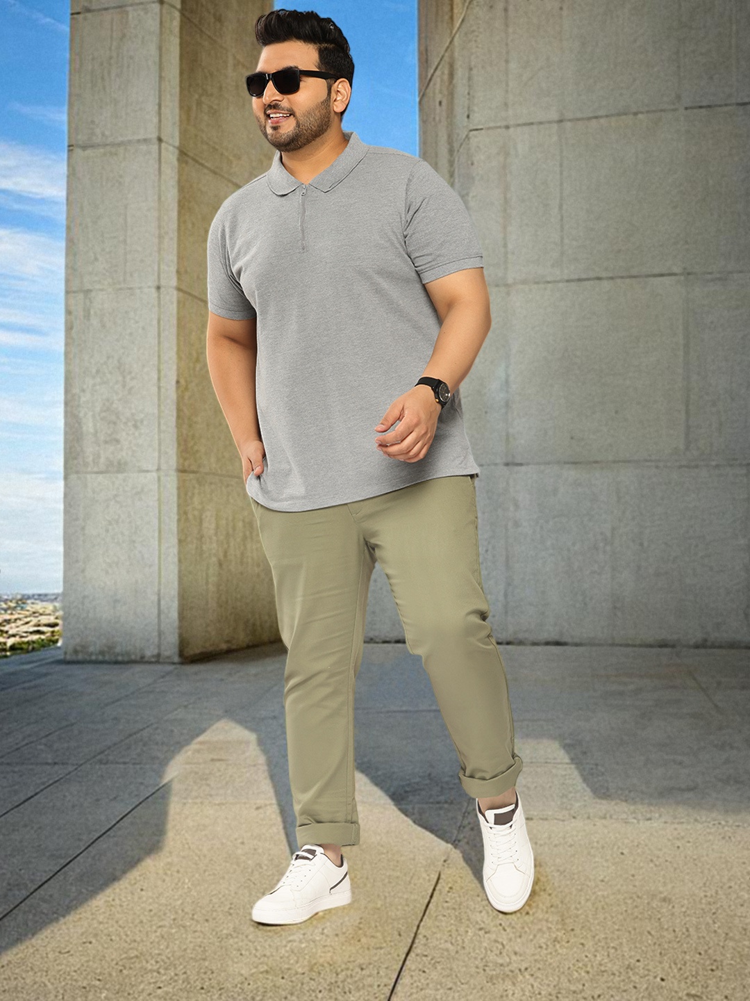 

Sztori Plus Size Polo Collar T-shirt, Grey