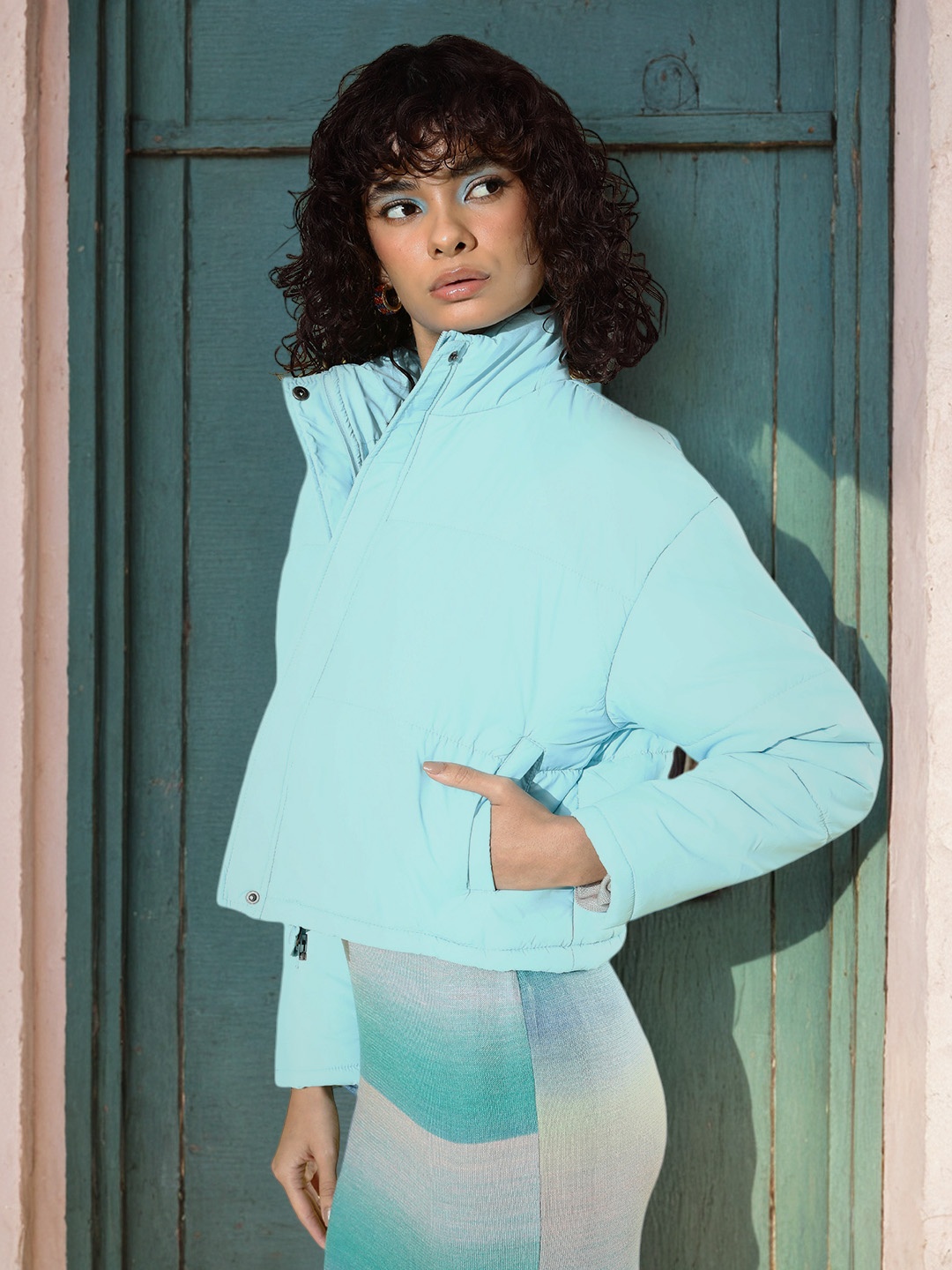 

Mast & Harbour Mock Collar Padded Jacket, Blue