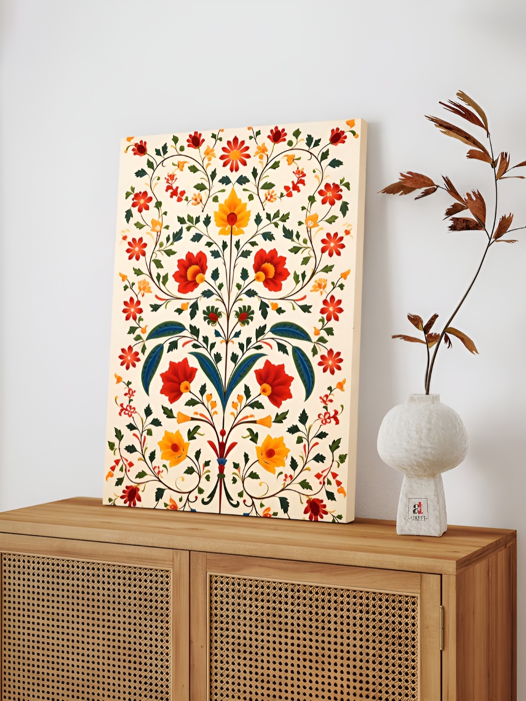 

Art Street Floral Pattern Botanical Indian Folk Wall Painting, Red