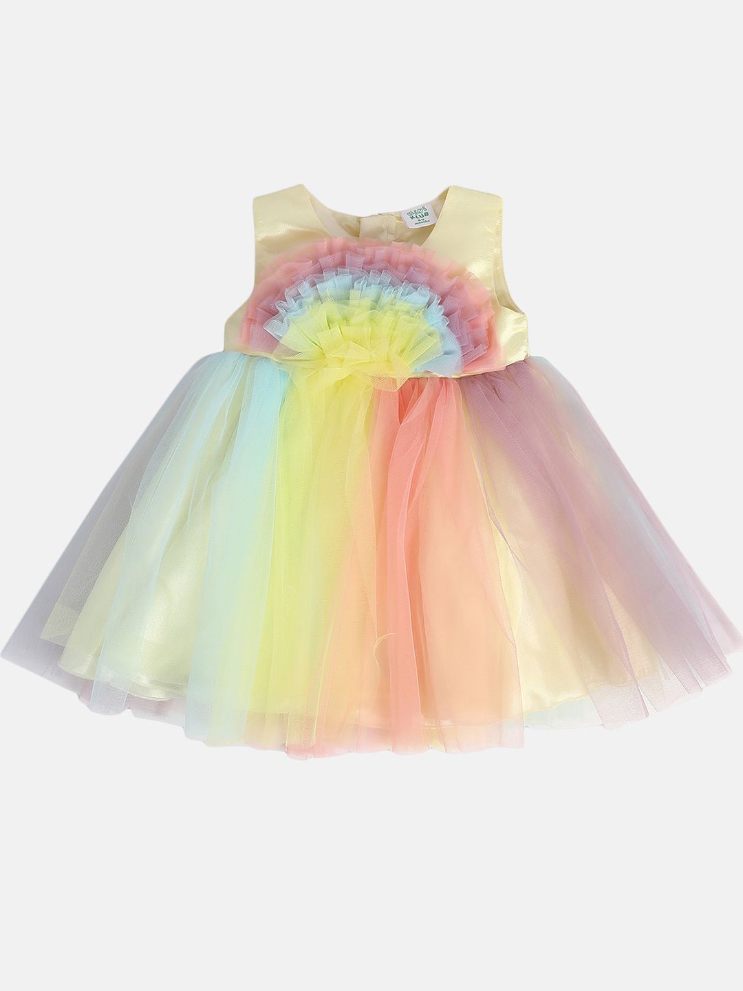 

MINI KLUB Girls Round Neck Sleeveless Fit & Flare Dress, Multi