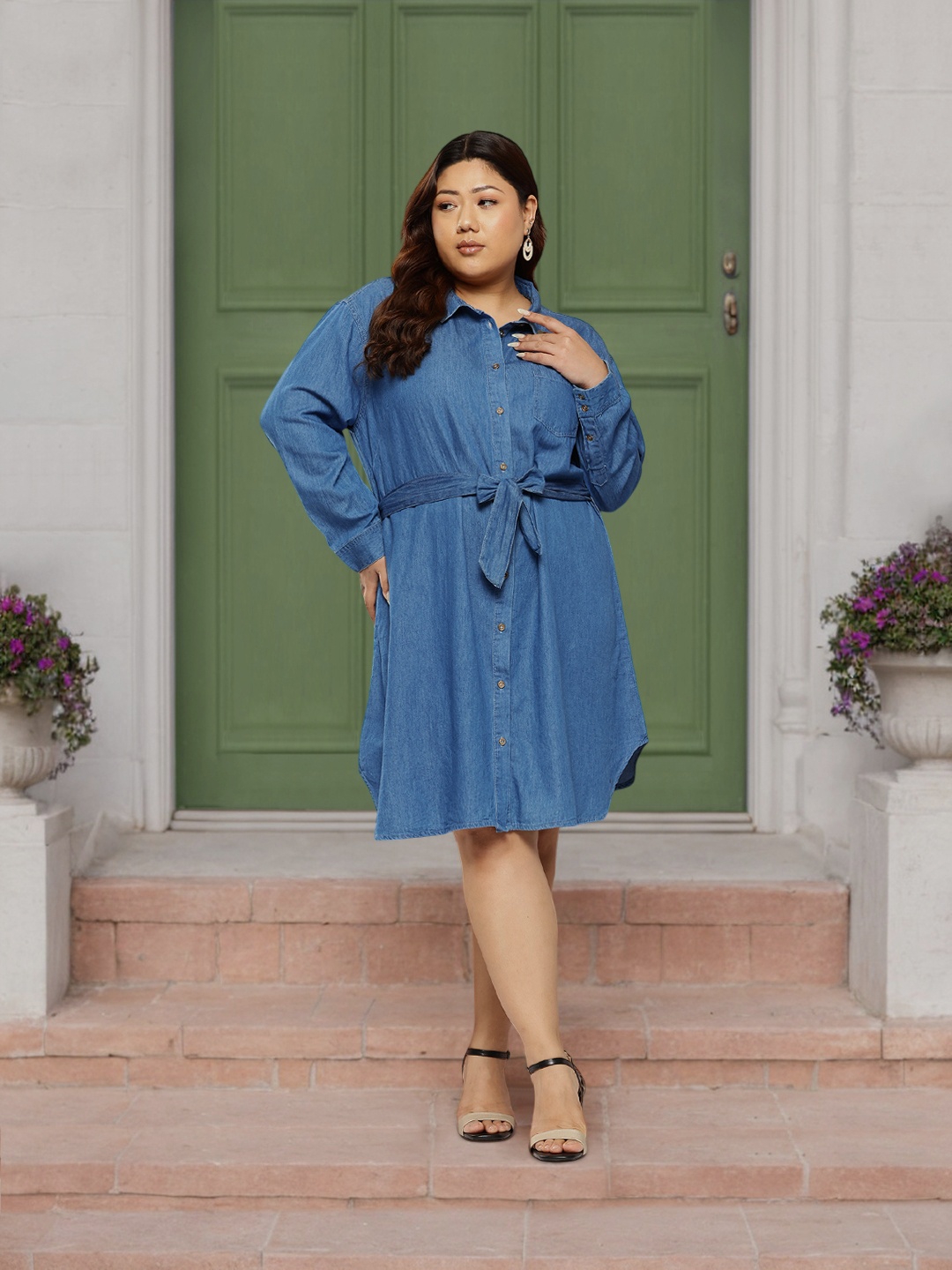 

Sztori Plus Size Pure Cotton Chambray Shirt Dress, Blue