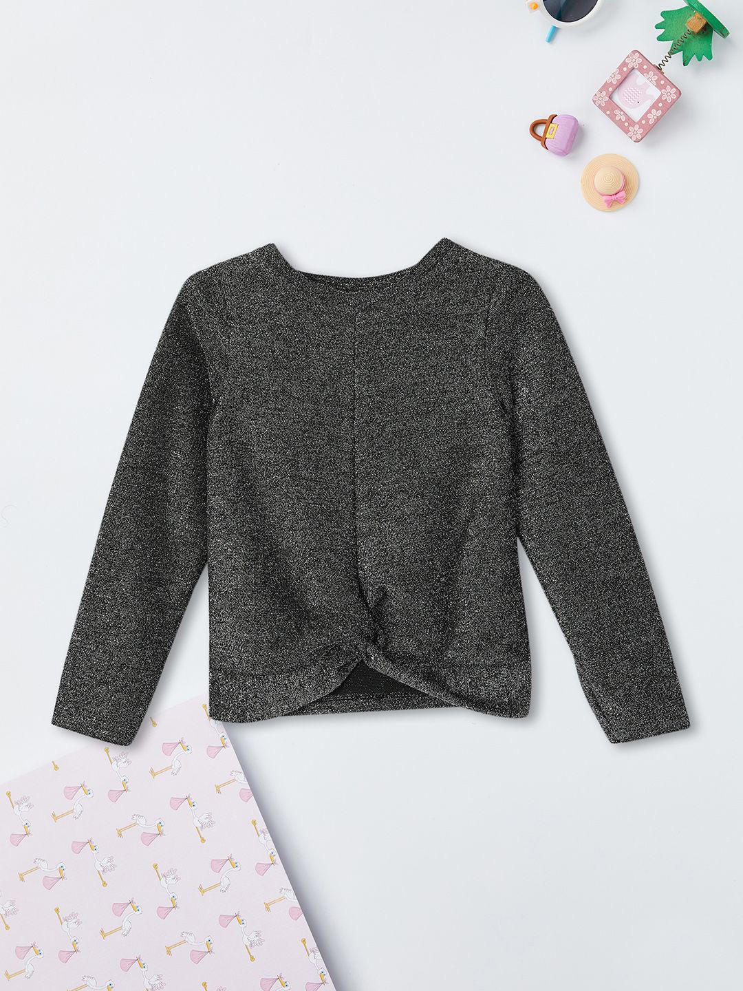 

max Girls Solid Round Neck Top, Grey