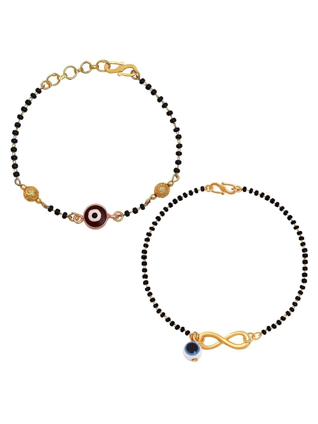 

Mahi Set Of 2 Gold-Plated Evil Eye Mangalsutra Bracelets, Black