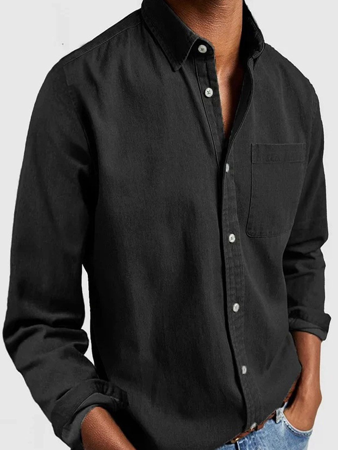 

StyleCast Men Spread Collar Solid Cotton Casual Shirt, Black