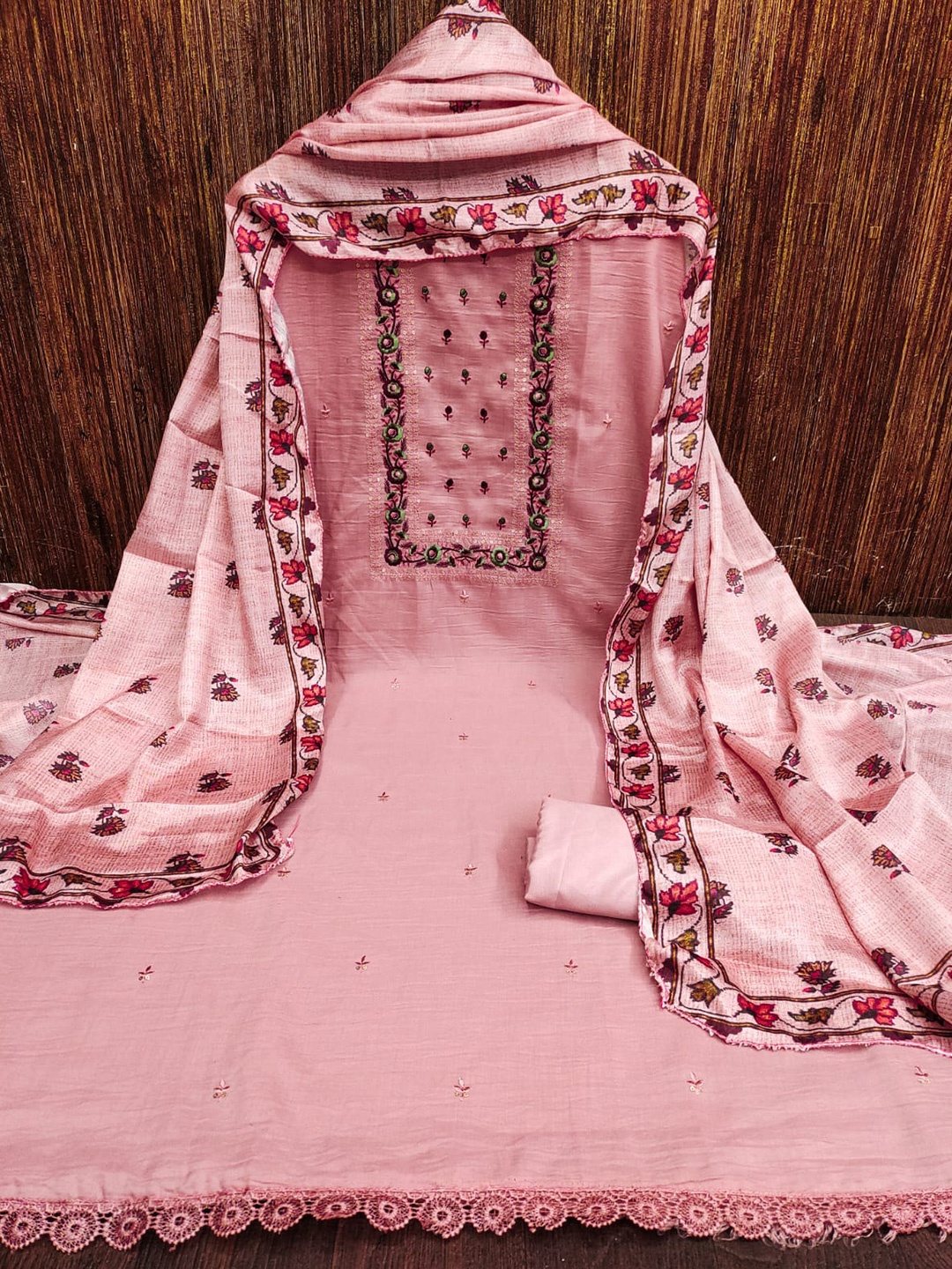 

LeeliPeeri Designer Embroidered Unstitched Dress Material, Pink